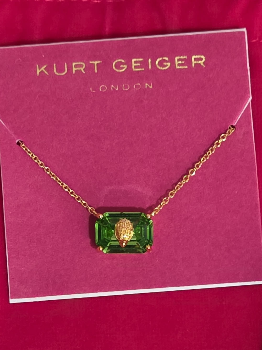 Kurt Geiger Gold-Tone Necklace with Green Rectangular Gem